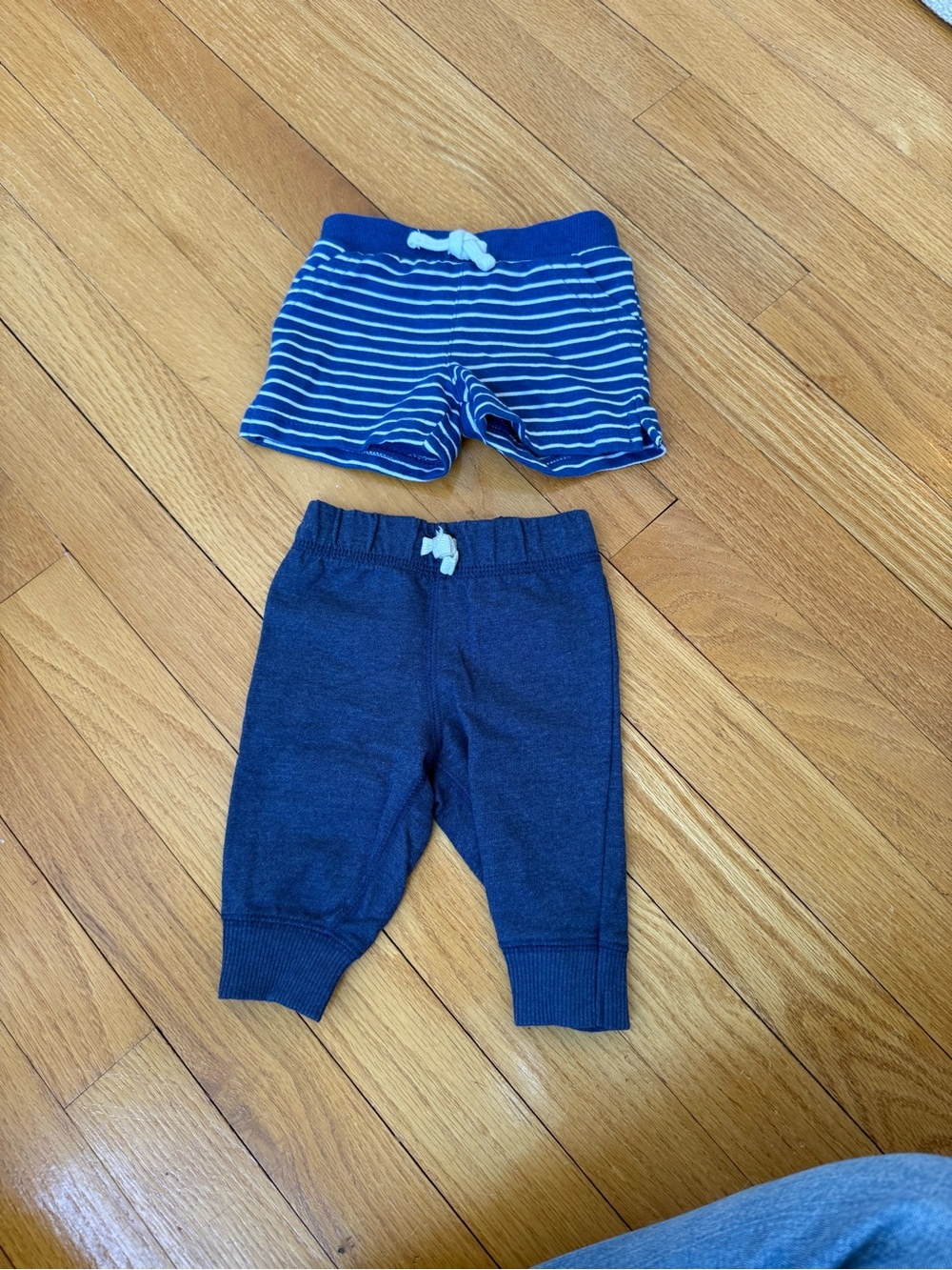 Navy Stripe shorts & Solid Navy pants set, 3 months